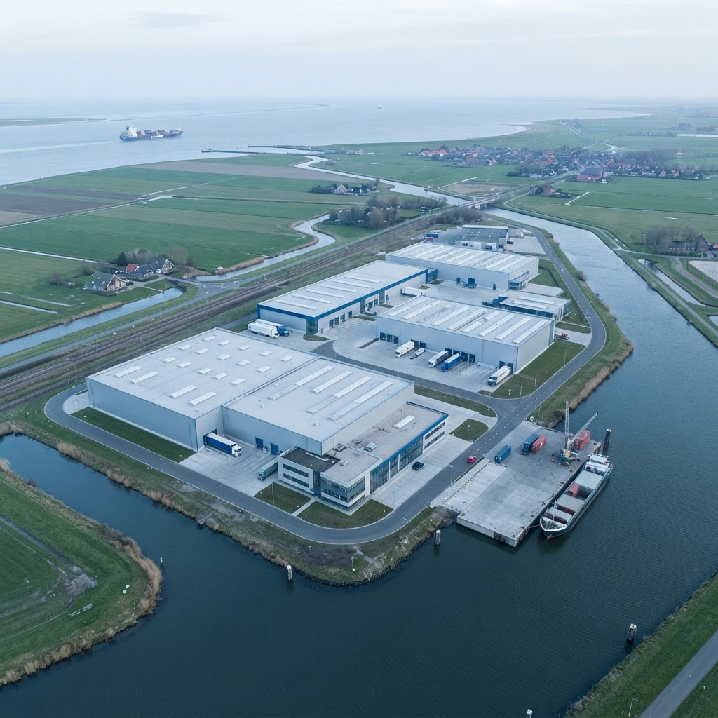 Aerial view of the Deltacast manufacturing facility in the Zeeland delta